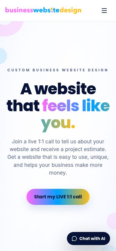 A mobile preview of the current Business Website Design homepage